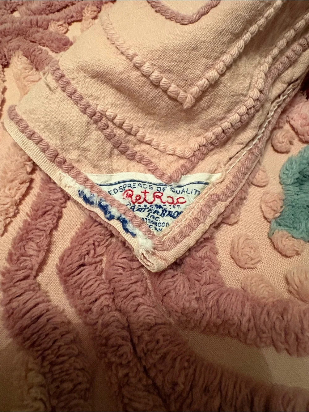 Rare Vintage Retrac Chenille Pair of Bedspreads Peach Floral Scrollwork